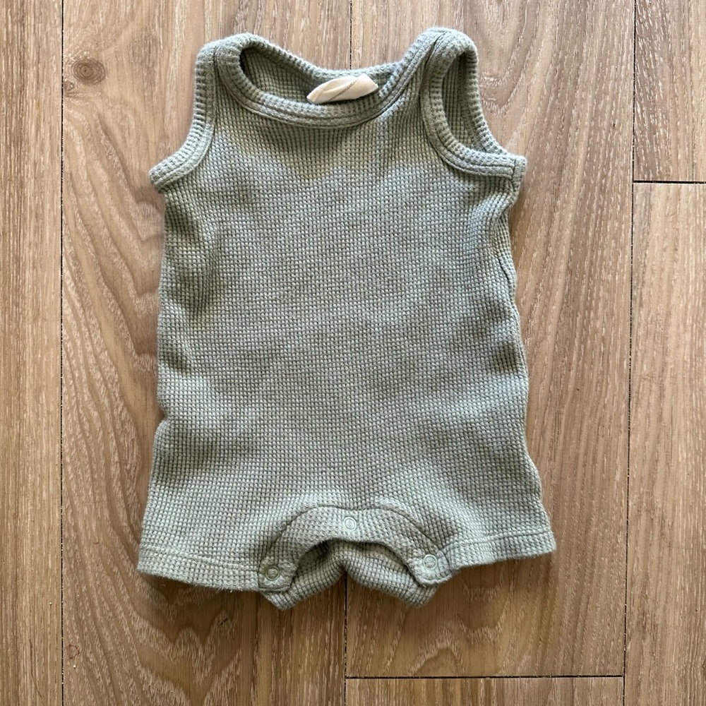 Spearmint love shortie romper button waffle organic cotton sleeveless